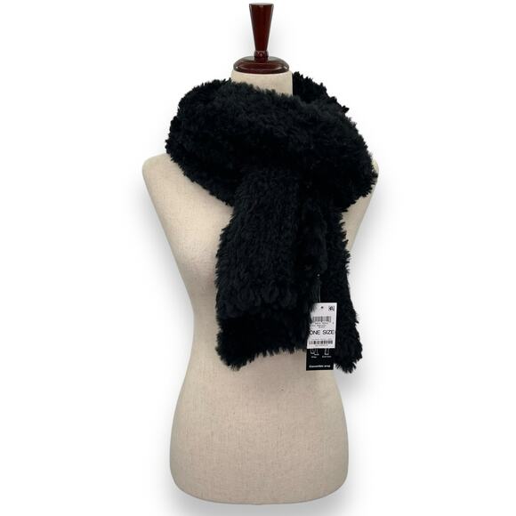 NEW INC International Concepts Fluffy Faux Fur Black Scarf Rectangle Stretch NWT - Picture 6 of 12